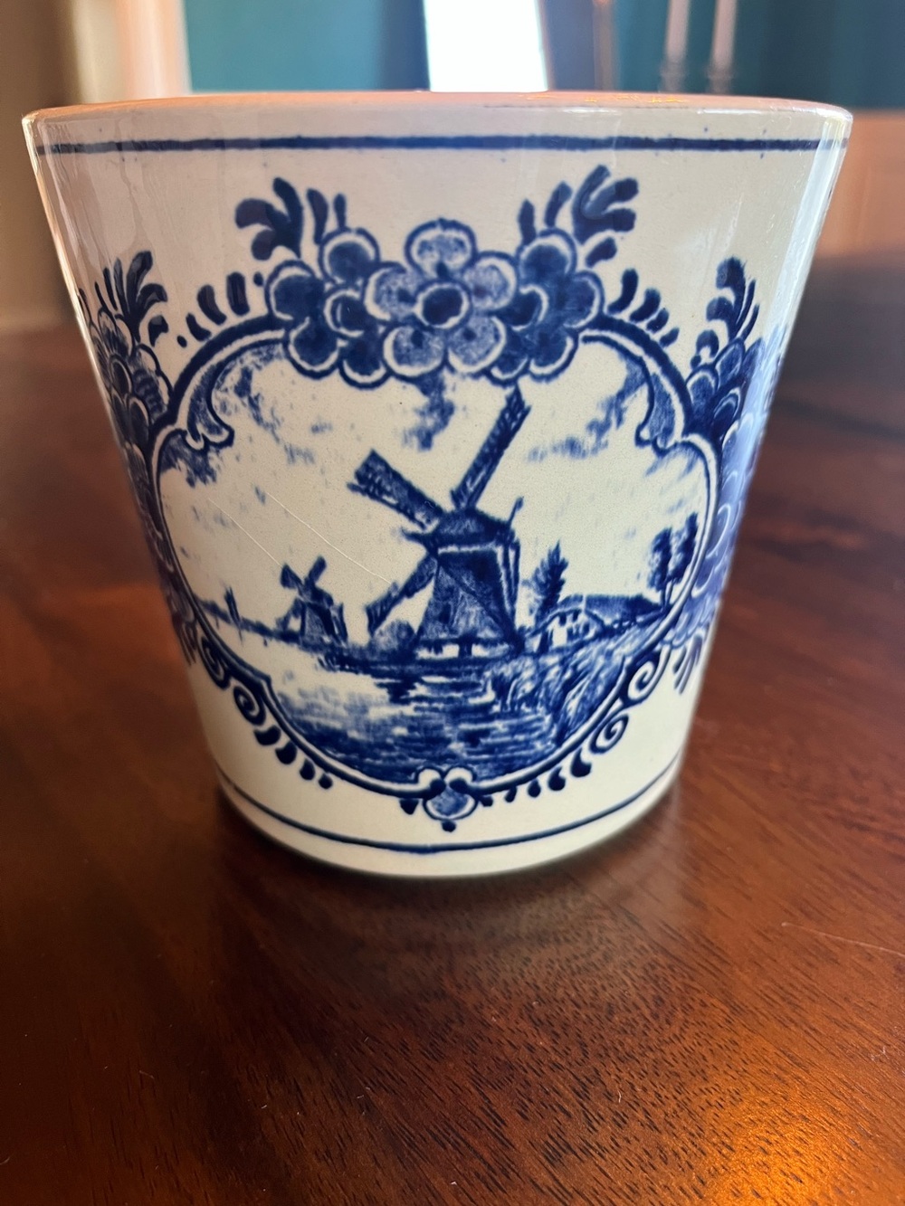 Vintage Delft Blauw hand-painted ceramic planter pot plants Holland blue Dutch